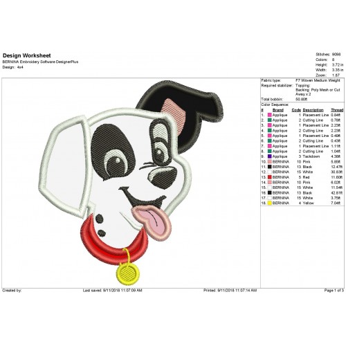 101 Dalmatian Puppy Applique Design