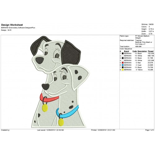 101 Dalmatians Fill Stitch Embroidery Design