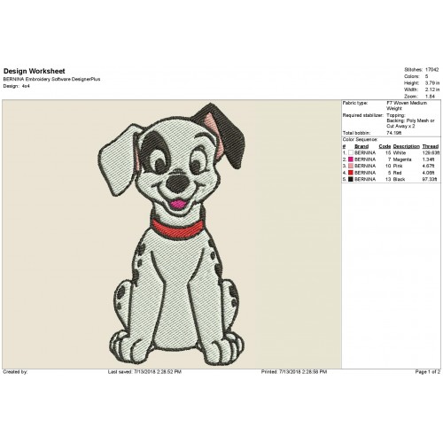 101 Dalmatians Puppy Embroidery Design