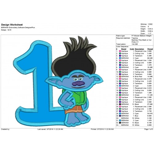 1st Birthday Branch Poppy Trolls Applique Design