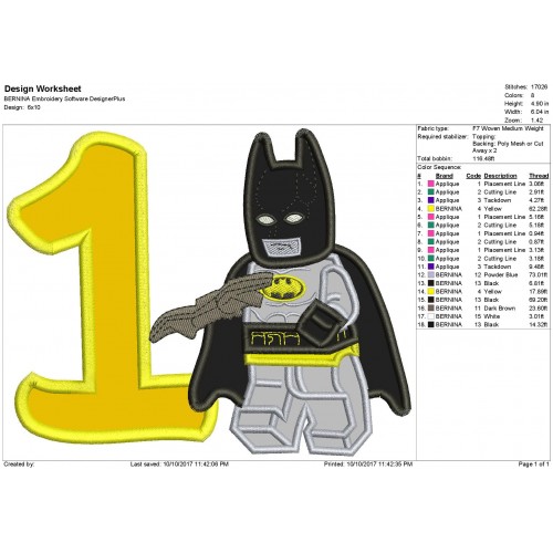 1st Birthday Lego Batman Applique Design