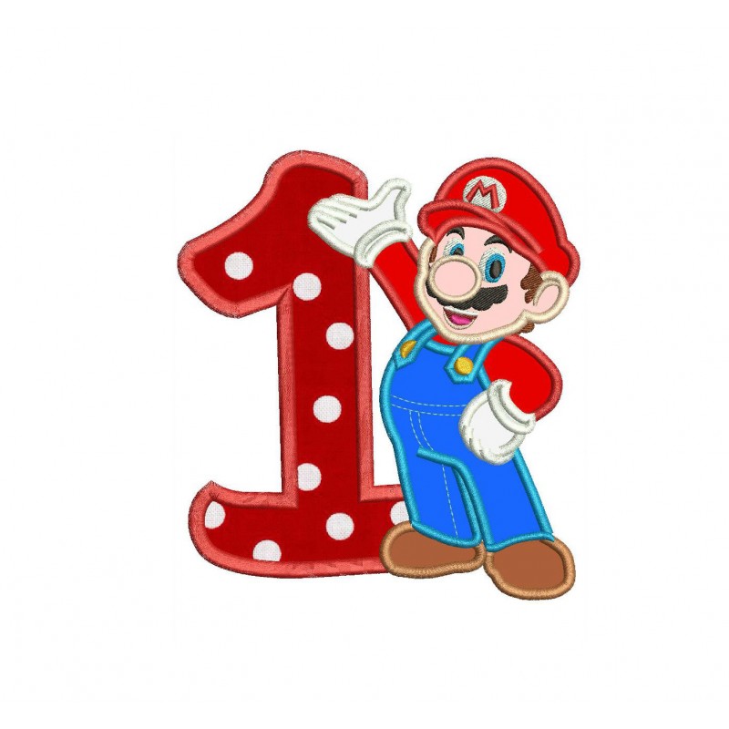 1st Birthday Mario Applique Design