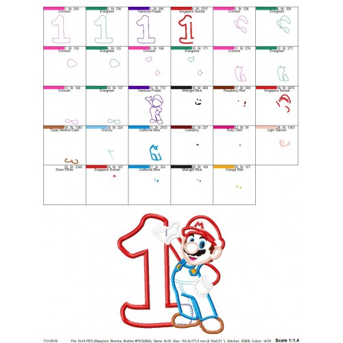 1st Birthday Mario Applique Design