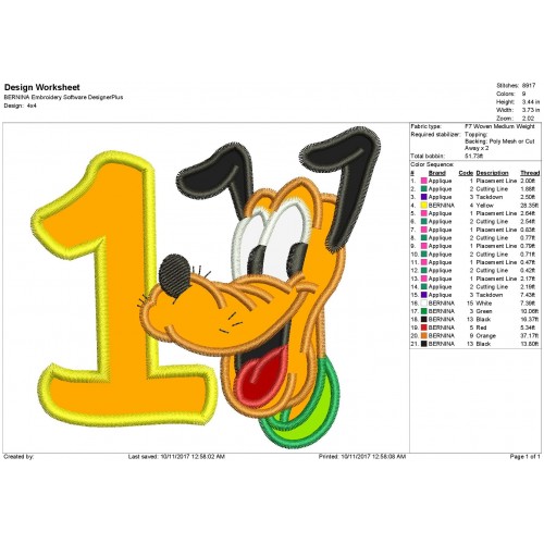 1st Birthday Pluto Applique Design
