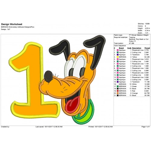 1st Birthday Pluto Applique Design