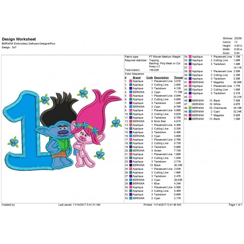 1st Birthday Poppy Troll and Branch Applique Design