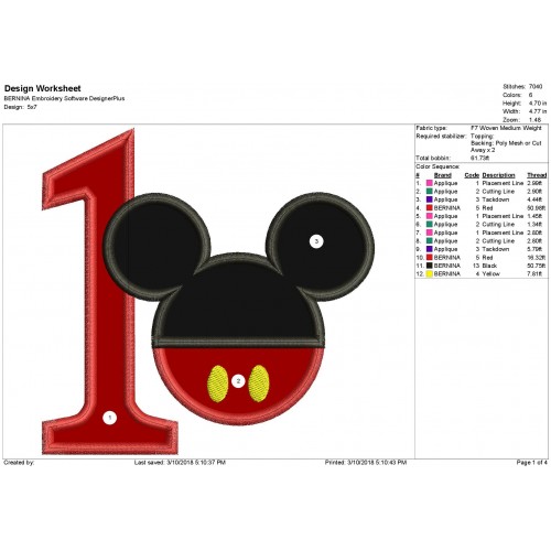 1st Mickey Ears Applique Design - Mickey Head Applique