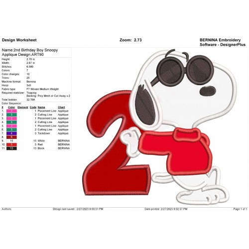 2nd Birthday Boy Snoopy Applique Design