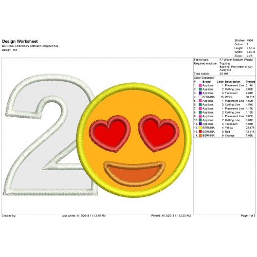 2nd Birthday Heart Emoji Applique Design