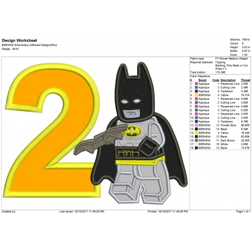 2nd Birthday Lego Batman Applique Design