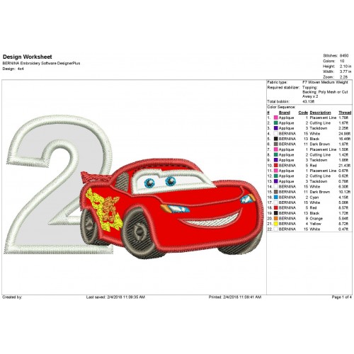 2nd Birthday Lightning Mcqueen Applique Design