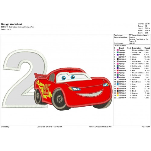 2nd Birthday Lightning Mcqueen Applique Design