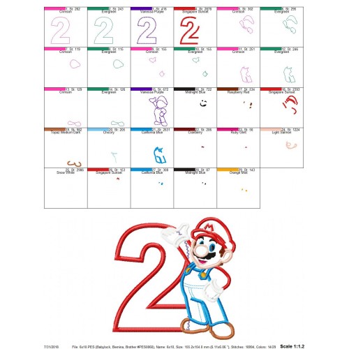 2nd Birthday Mario Applique Design