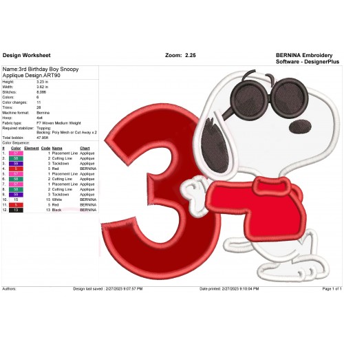3rd Birthday Boy Snoopy Applique Design