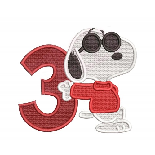 3rd Birthday Boy Snoopy Embroidery Design