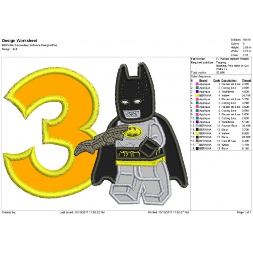 3rd Birthday Lego Batman Applique Design