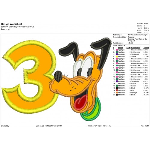 3rd Birthday Pluto Applique Design