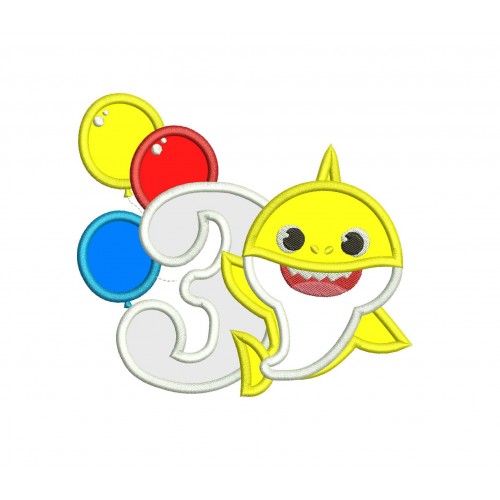 3rd Birthday Shark Boy Balloons Shark Family Doo Doo Applique Design