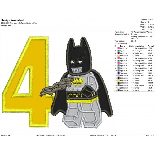 4th Birthday Lego Batman Applique Design