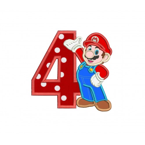 4th Birthday Mario Applique Design