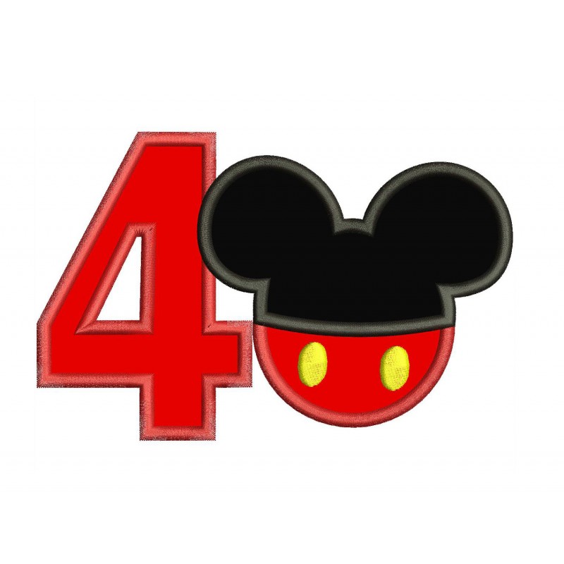 4th Birthday Mickey Number 4 Applique Design