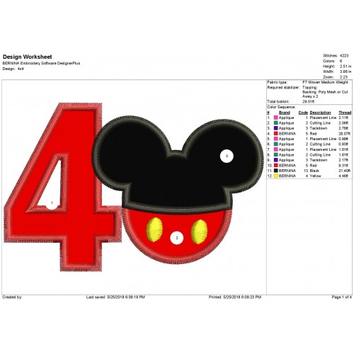 4th Birthday Mickey Number 4 Applique Design