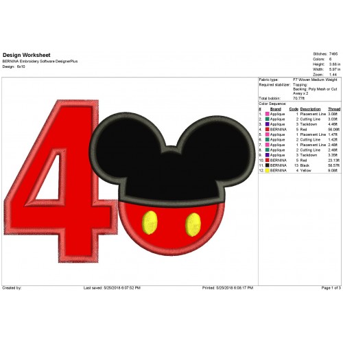 4th Birthday Mickey Number 4 Applique Design