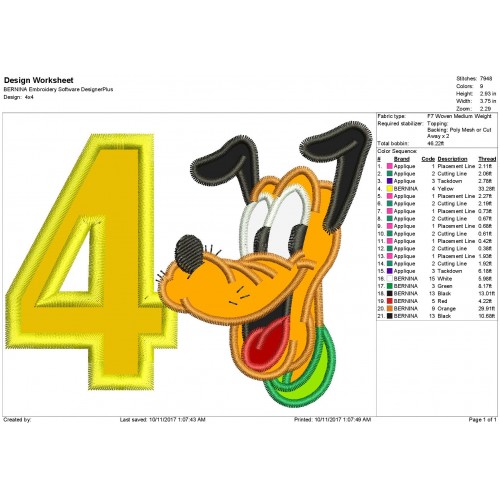 4th Birthday Pluto Applique Design