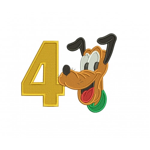 4th Birthday Pluto Fill Stitch Embroidery Design