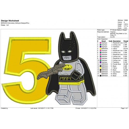 5th Birthday Lego Batman Applique Design