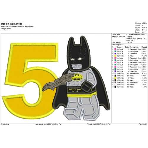 5th Birthday Lego Batman Applique Design