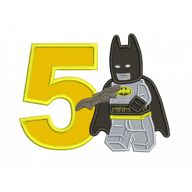 5th Birthday Lego Batman Filled Embroidery Design