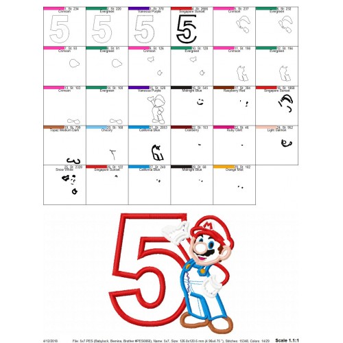 5th Birthday Mario Applique Design