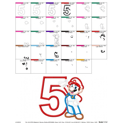 5th Birthday Mario Applique Design