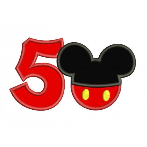 5th Birthday Mickey Number 5 Applique Design