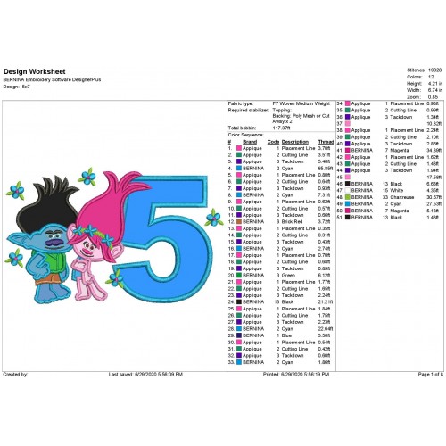 5th Birthday Poppy Troll and Branch Applique Design