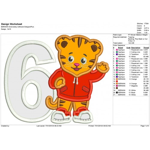 6th Birthday Daniel Tiger Neighborhood Applique Design