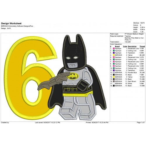 6th Birthday Lego Batman Applique Design