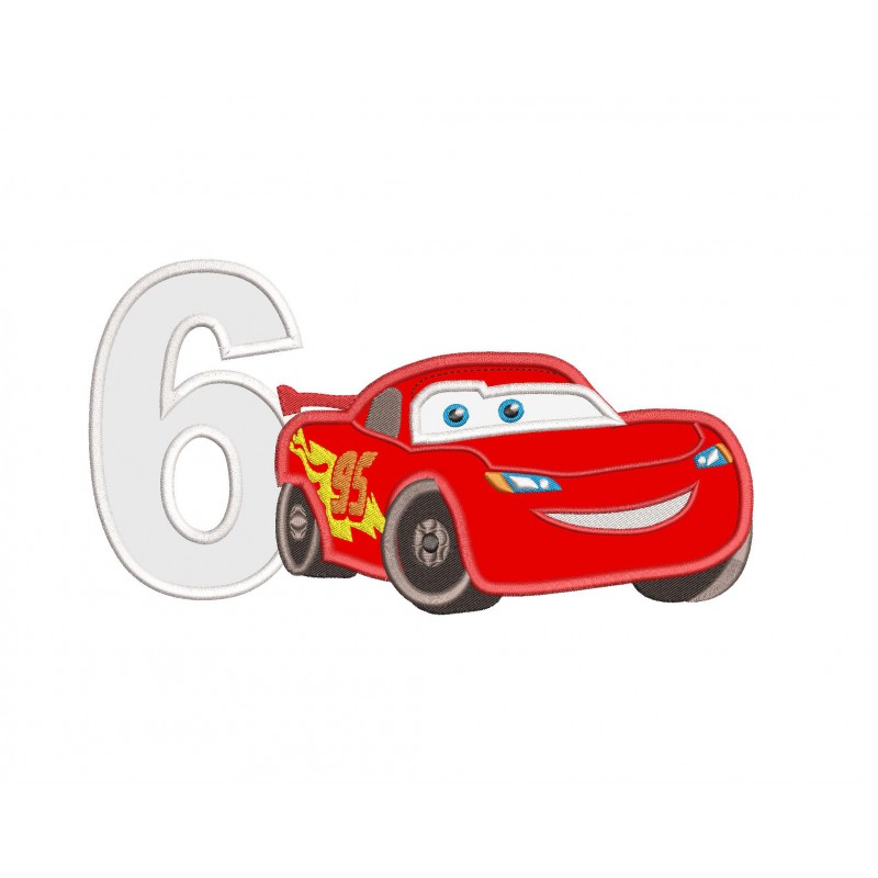 6th Birthday Lightning Mcqueen Applique Design