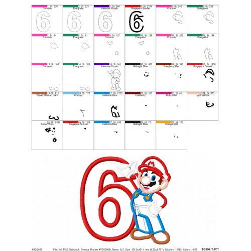 6th Birthday Mario Applique Design