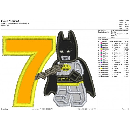 7th Birthday Lego Batman Applique Design