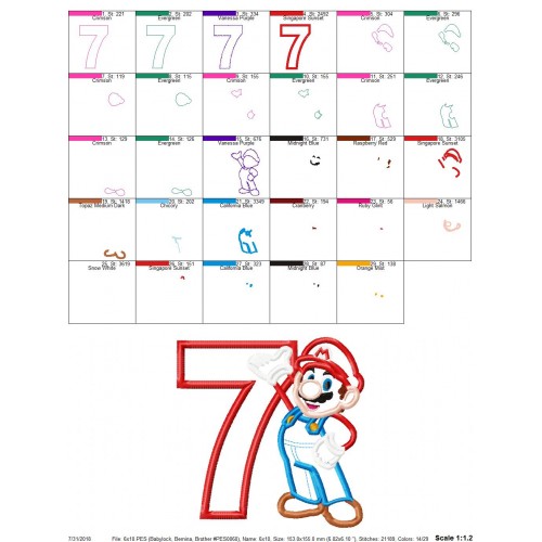 7th Birthday Mario Applique Design