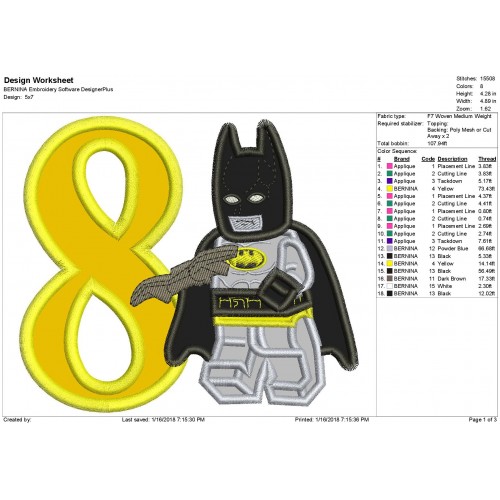 8th Birthday Lego Batman Applique Design