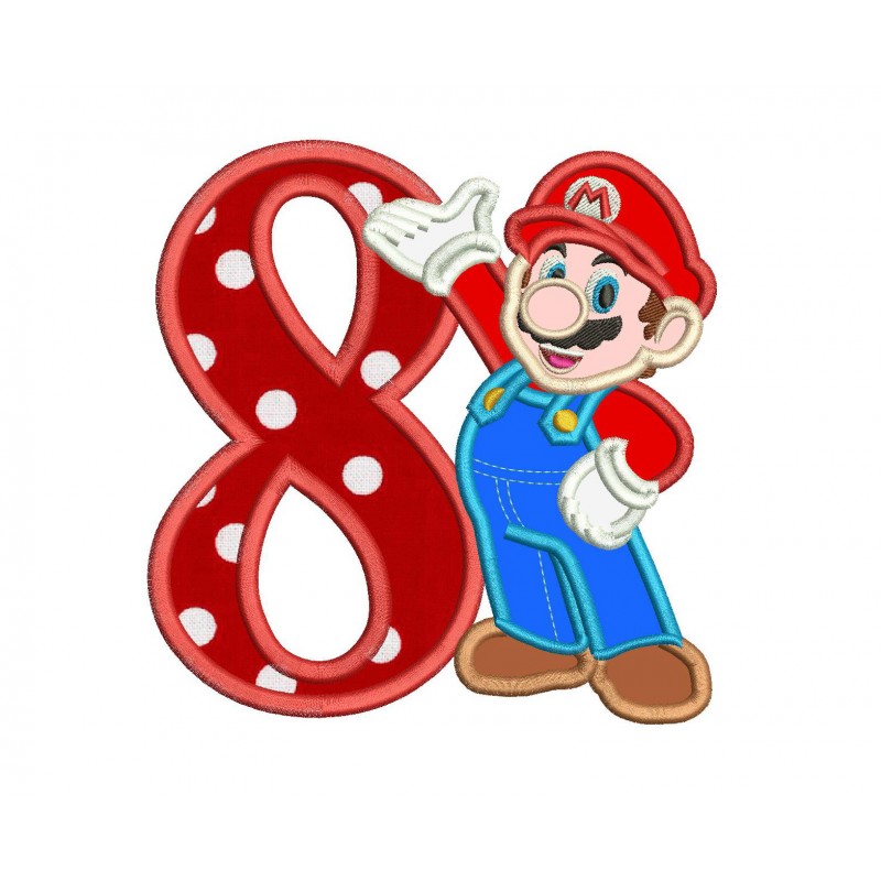 8th Birthday Mario Applique Design