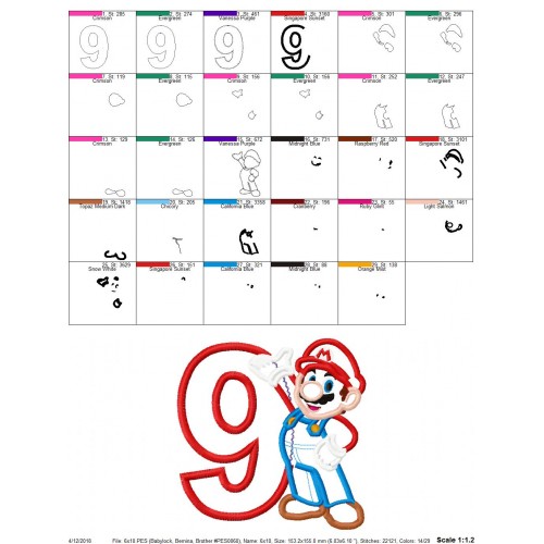 9th Birthday Mario Applique Design