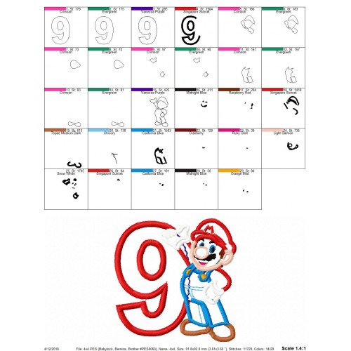 9th Birthday Mario Applique Design