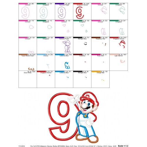 9th Birthday Mario Applique Design