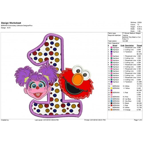 Abby and Elmo 1st Birthday Applique Design