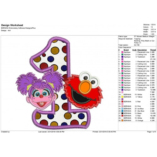 Abby and Elmo 1st Birthday Applique Design