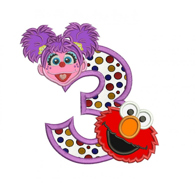 Abby and Elmo 3rd Birthday Applique Design